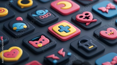 Colorful 3D App Icons with a Black Background.