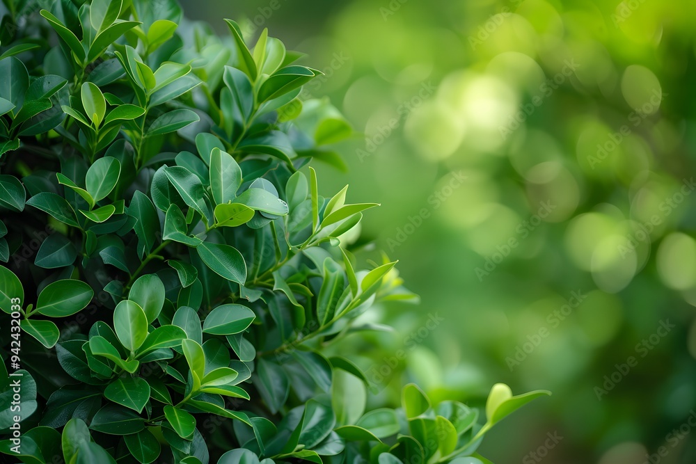 Close up of green leaves on a boxwood tree in a blurred garden background. High quality photo at a high resolution Close up of green leaves on a boxwood tree in a blurred garden background. High quality photo at a high resolution