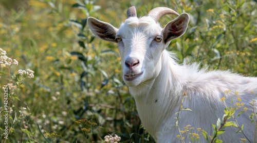 Photograph of a white goat in natural background photo