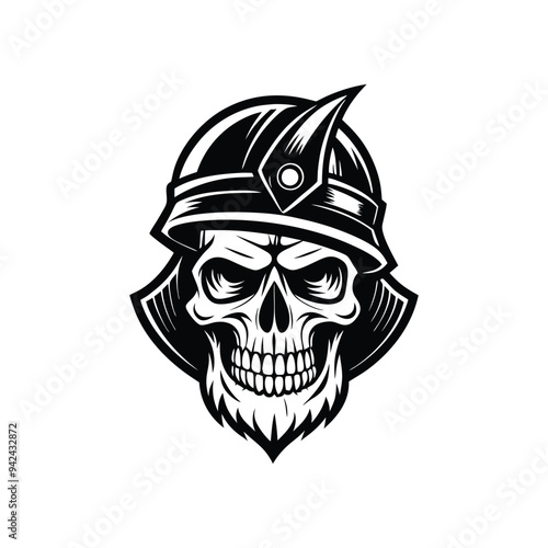 warrior skull vector, art, illustration design, warrior skull silhouette logo, design black and white 