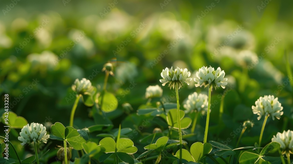 Phrases Trifolium repens white clover growing on meadow Phrases Trifolium repens white clover growing on meadow