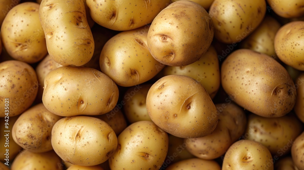 Pile of raw tan potatoes Backdrop Surface Pile of raw tan potatoes Backdrop Surface