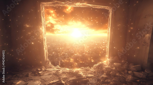 A broken window reveals a g...