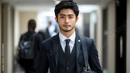 A businessman in a suit sta...