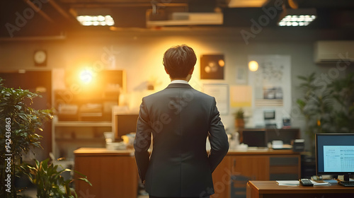 A businessman in a suit sta...