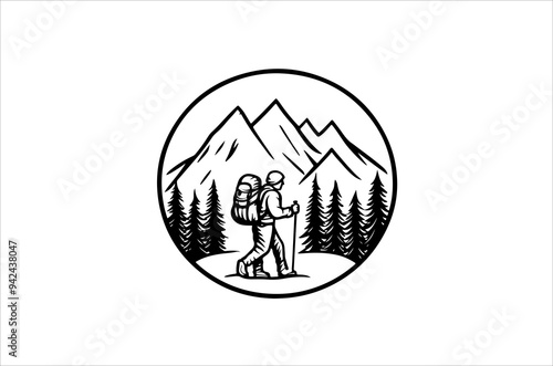 Hiking minimalist and simple silhouette vector illustration. Hiking Silhouette vector on white background.