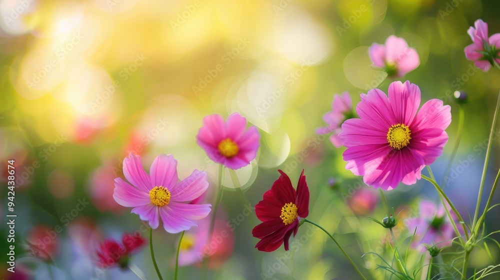 Pink and red cosmos flowers garden with blurred background Pink and red cosmos flowers garden with blurred background
