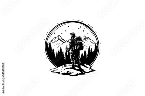Hiking minimalist and simple silhouette vector illustration. Hiking Silhouette vector on white background.