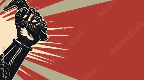 Propaganda style illustration with hand holding a wrench. photo