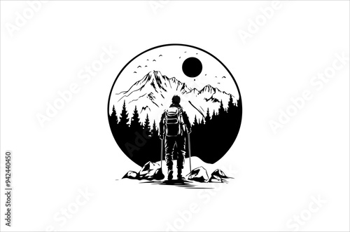 Hiking minimalist and simple silhouette vector illustration. Hiking Silhouette vector on white background.