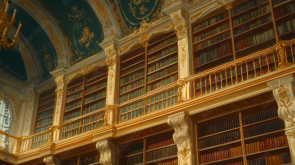 Fototapeta premium Ornate Bookshelves in an Elegant Library