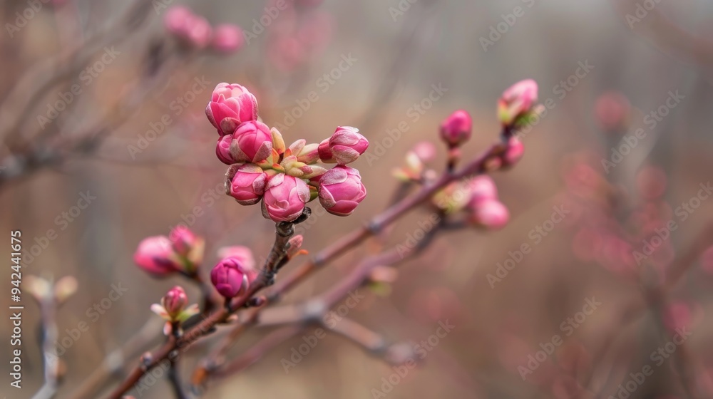 Pink cherry blossom buds against a spring backdrop Pink cherry blossom buds against a spring backdrop