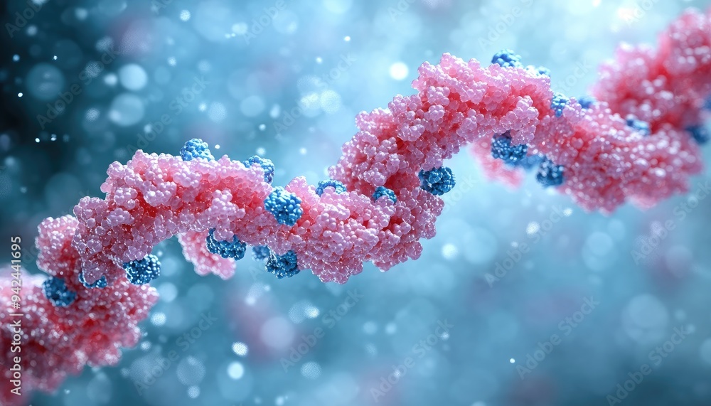 DNA double helix with blue and pink colors. This image can be used for scientific illustrations and presentations. DNA double helix with blue and pink colors. This image can be used for scientific illustrations and presentations.