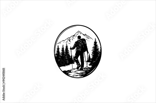 Hiking minimalist and simple silhouette vector illustration. Hiking Silhouette vector on white background.