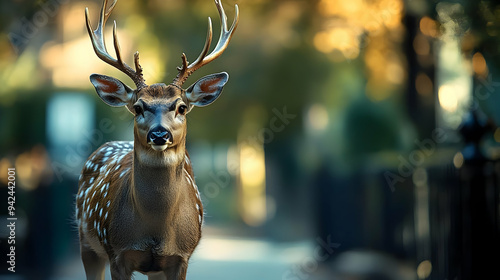 A deer with large antlers s...