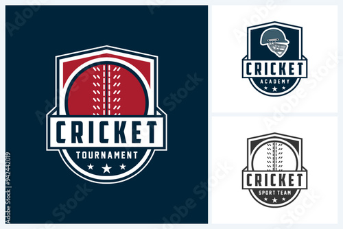 Cricket logo design template, cricket sport team emblem collection, cricket tournament logo design vector illustration