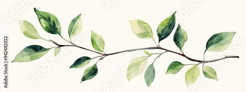 Watercolor illustration of a green twig with leaves on a light background Suitable for print cover design decoration postcards scrapbooking and representing natural elements