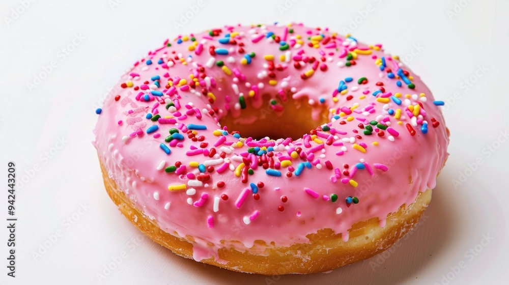 Pink donut on white background Popular pastry worldwide Pink donut on white background Popular pastry worldwide