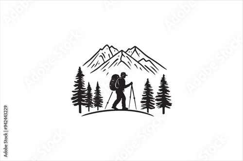 Hiking minimalist and simple silhouette vector illustration. Hiking Silhouette vector on white background.