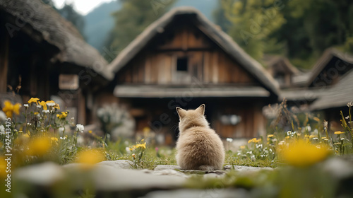 A fluffy kitten sits in the...