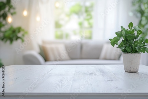 White top table in living room background blured with generative ai