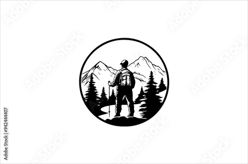 Hiking minimalist and simple silhouette vector illustration. Hiking Silhouette vector on white background.