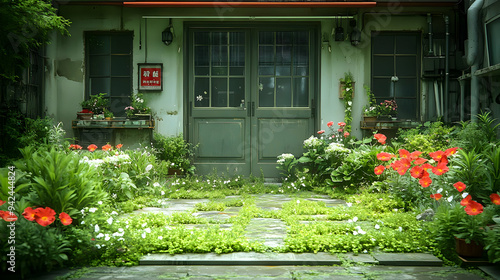 A green door leading into a...