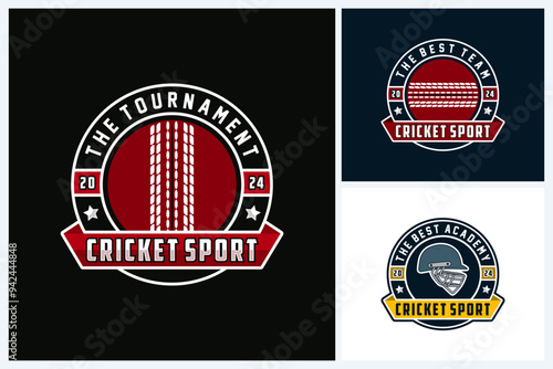 Cricket logo design template, cricket sport team emblem collection, cricket tournament logo design vector illustration