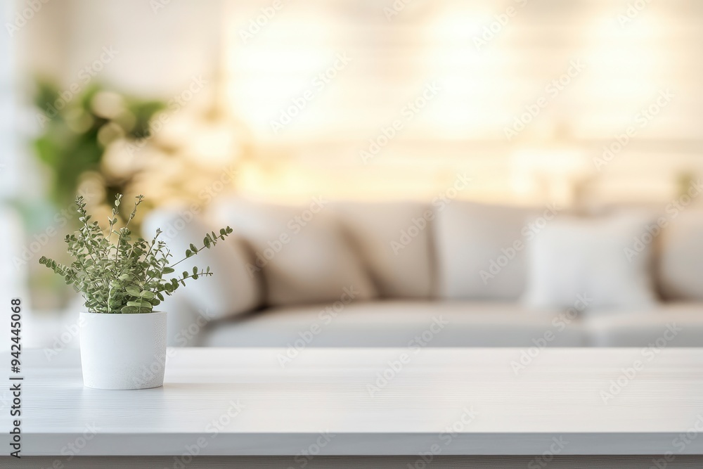 White top table in living room background blured with generative ai White top table in living room background blured with generative ai