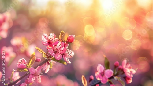 Pink flowers on tree branch with spring background in daylight lovely weather