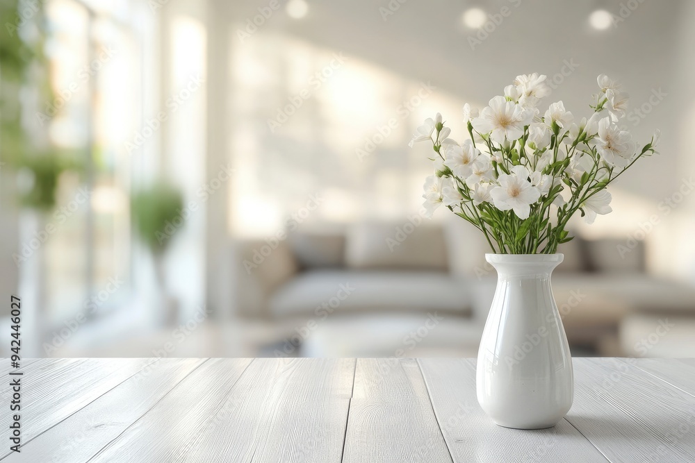 White top table in living room background blured with generative ai White top table in living room background blured with generative ai