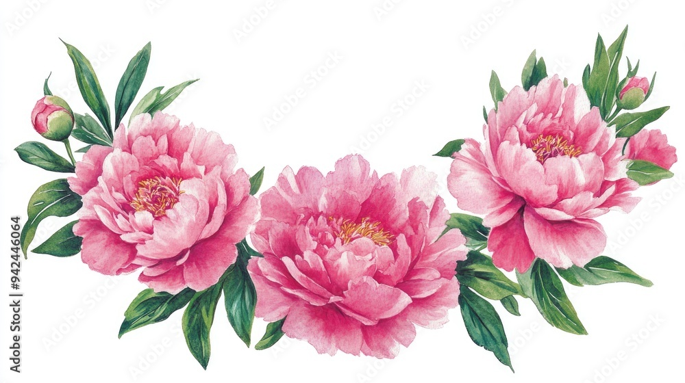 Obraz premium Watercolor floral wreath featuring pink peonies