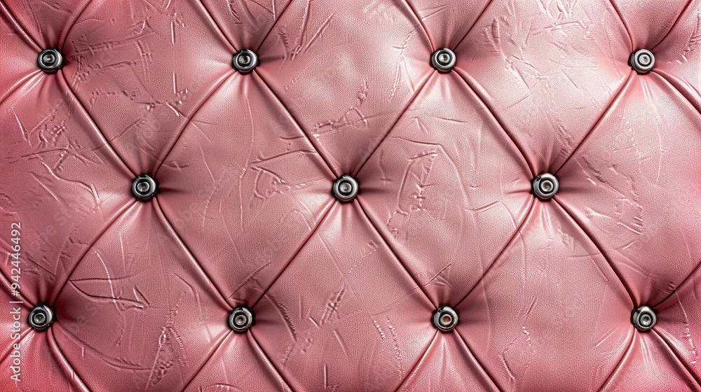 Fototapeta premium Pink leather wall with button design on padded background