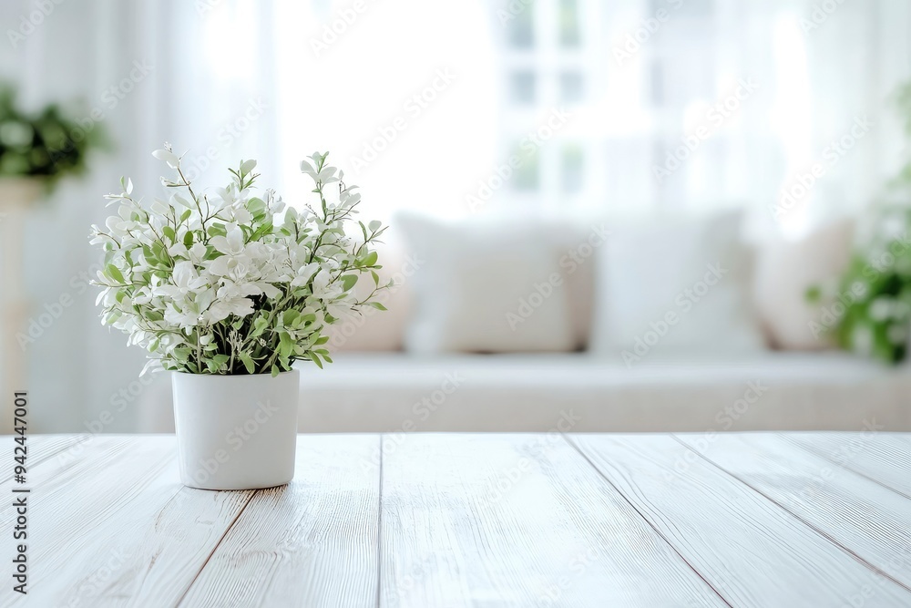 White top table in living room background blured with generative ai White top table in living room background blured with generative ai