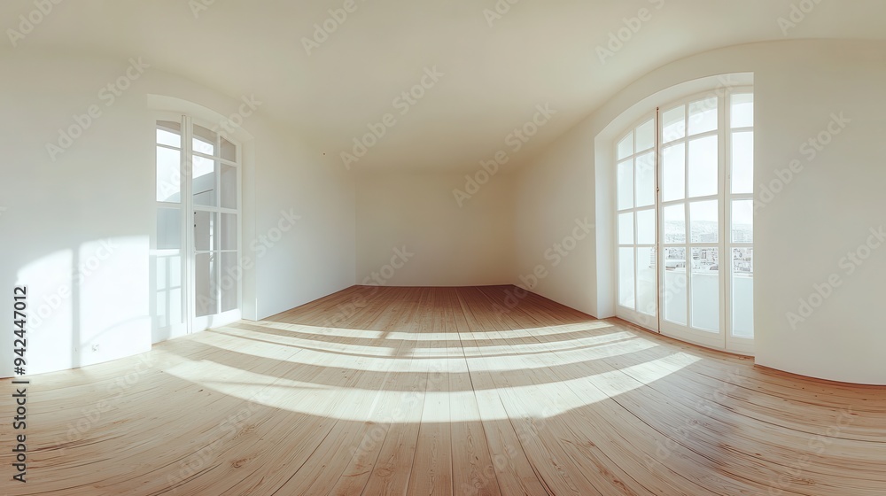 Obraz premium Empty Room with Sunlight on Hardwood Floor and Windows