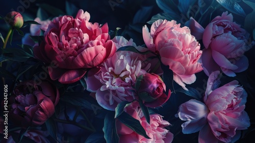 Fototapeta Naklejka Na Ścianę i Meble -  Pink Peonies in Light and Dark Hues