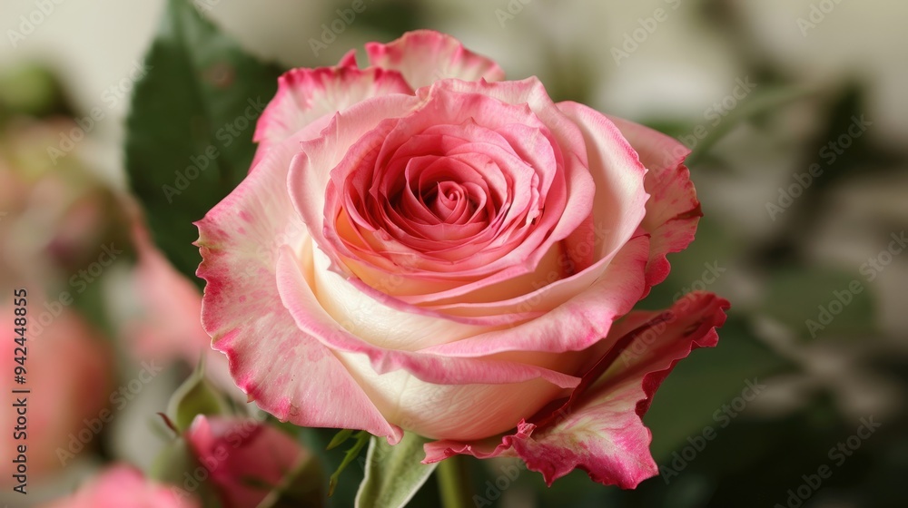 Pink rose Symbol of love and celebration close up on natural backdrop Pink rose Symbol of love and celebration close up on natural backdrop
