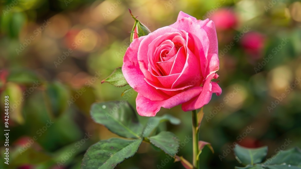Pink rose Symbol of love and celebration close up on natural backdrop Pink rose Symbol of love and celebration close up on natural backdrop