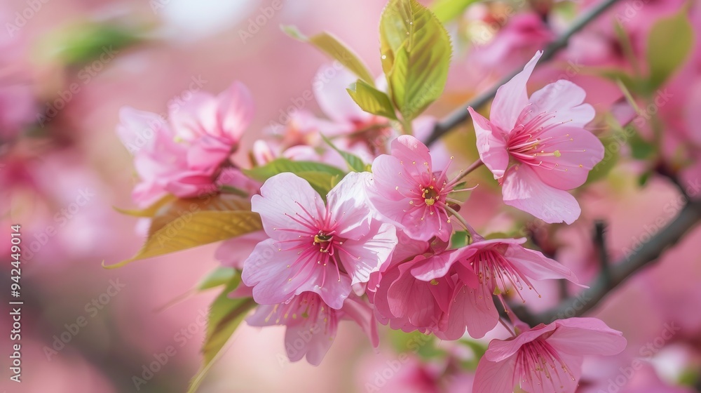 Fototapeta premium Pink Sakura Cherry Blossom Flowers in Full Bloom