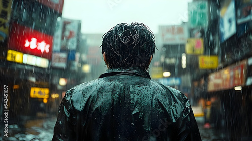 A man in a black jacket wal...