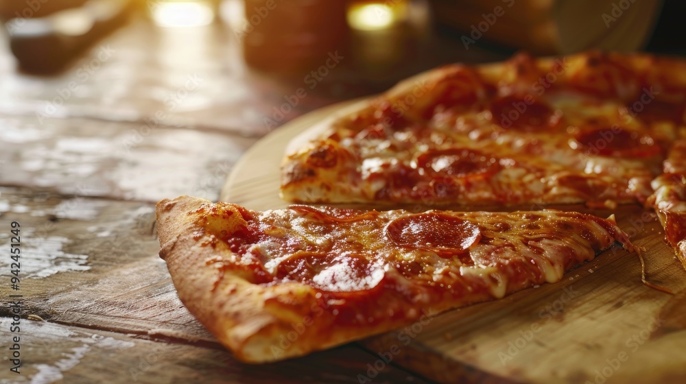 Pizza slice on a table takeaway unhealthy food Pizza slice on a table takeaway unhealthy food