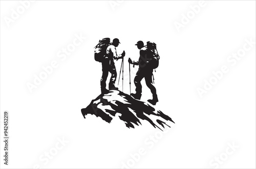 Hiking silhouette vector illustration. Hiker Silhouette.
