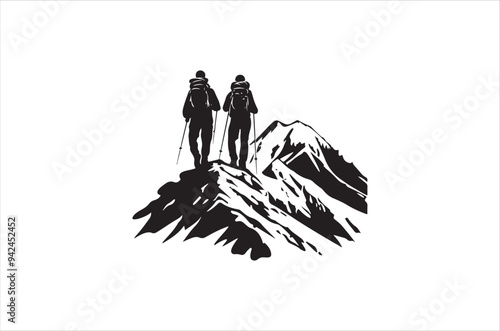 Hiking silhouette vector illustration. Hiker Silhouette.