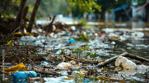 Plastic waste is widely dispersed following the flood