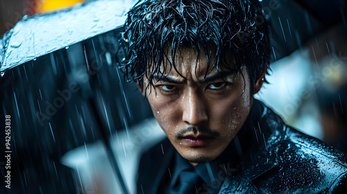 A man with wet hair and a s...