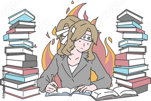 資格勉強に燃えるビジネスマン