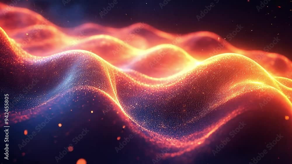 Glowing waves ripple in shades of blue and orange, creating a mesmerizing abstract visual on a dark backdrop. Glowing waves ripple in shades of blue and orange, creating a mesmerizing abstract visual on a dark backdrop.