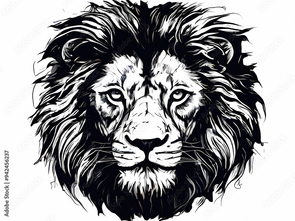 Obraz premium Lion black and white graffiti illustration design poster and T-shirt generative ai