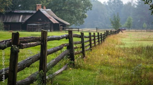 Private property protection rail fence viewed in front of dwelling photo