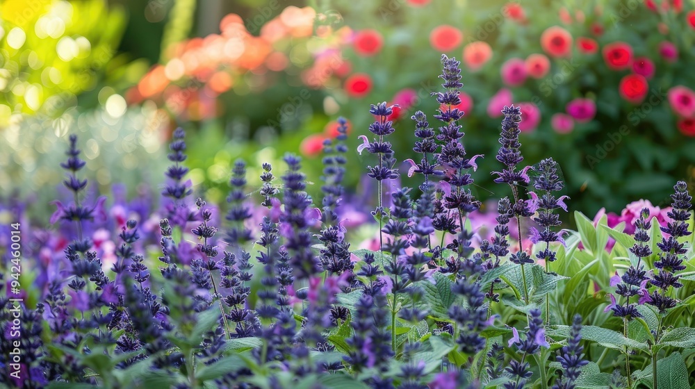 Obraz premium Purple Sage and Salvia Flowers in a Beautiful Garden